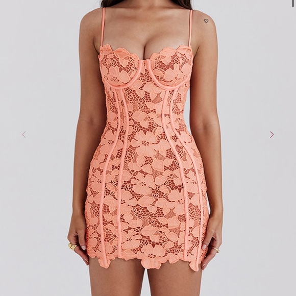 NWOT HOUSE OF CB ILLAYDA ORANGE SORBET MINI DRESSS SIZE M REG CUP